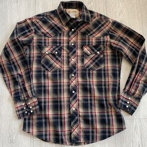 Vintage WRANGLER WESTER FASHION pearl snap shirt ~ long sleeve ~ plaid ~ Large